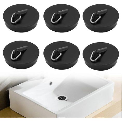 Lot de 6 bouchons de vidange universels pour baignoire, en caoutchouc, pour cuisine et salle de bain (sans chaînette). (1/5)