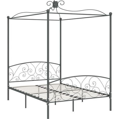 vidaXL Himmelbettgestell Grau Metall 140 x 200 cm