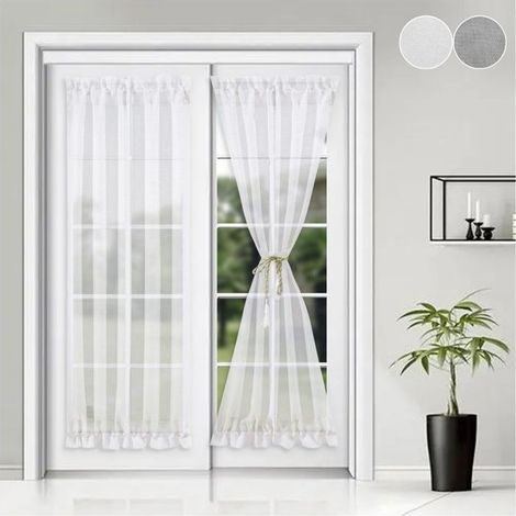(white-137 x 183 cm)2 Curtain of Door Long 137x183cm ,Passe Rod Double White Semi-Transparent - Shade Light Filtered, Safety Children/Pets (1/4)
