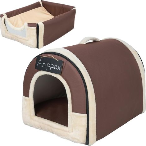 Maison 2 en 1 pour chien, chat et lapin, niche pliable lavable avec coussin amovible, chaude et antidérapante (1/3)