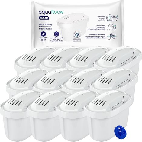 Lot de 12 Cartouches Filtrantes Eau  Compatibles Brita Maxtra+, Maxtra Pro, Marella, Style, Elemaris  Réduction de Chlore, Calcaire, Métaux Lourds (1/5)