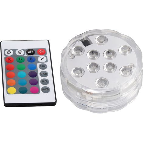 Projecteur LED submersible étanche IP68, 10 LED, 16 effets lumineux, alimenté par batterie, avec télécommande