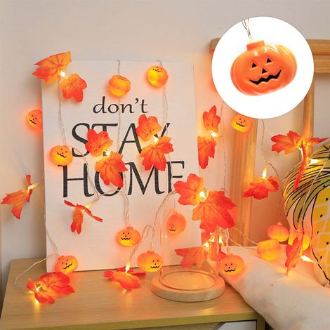 Guirlande Lumineuse Citrouille Et Feuille D'érable - 40 LED - 6 M - Étanche - Alimentation Sur Piles - Décoration Automnale Halloween Thanksgiving Intérieur Extérieur (1/5)