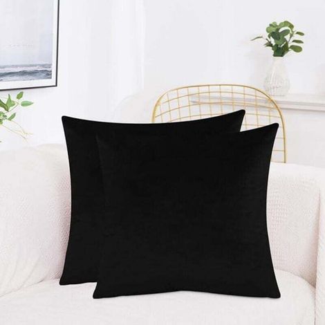 Lot de 2 housses de coussin en velours 45 cm x 45 cm, taie d'oreiller carrée, housses de coussin de canapé, taies d'oreiller pour salon, canapé, terrasse, balcon, maison et hôtel,Noir (1/3)