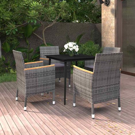 vidaXL Set comedor de jardín 5 pzas y cojines ratán sintético y vidrio (1/4)