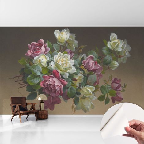 Carta da parati adesiva - fotomurale - facile da applicare - per la soggiorno - camera da letto - Eleganza floreale 416x254 cm (1/5)