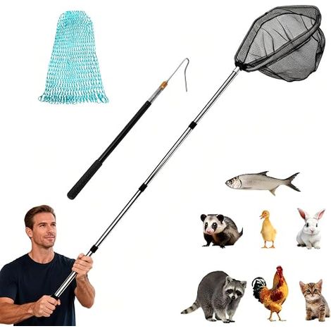 Poultry Fishing Net Kit, Chicken Catch Netting, Leg Hook, Catching Tool for Chickens, Ducks, Fish, 57" Extendable Length (1/5)