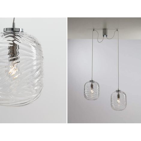 Pendelleuchte NEREIDE 2-flammig Klarglas mit Wellenmuster, Höhe 250cm (1/5)