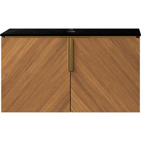 Waschtischunterschrank mit Sinterstein-Platte, braune Eichenoptik, 76 cm, 2 Türen