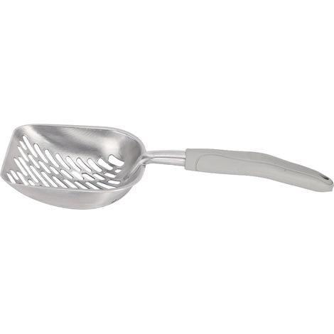 Spatule pour animaux de compagnie, pelle à litière pour chat, tamis, pelle profonde, poignée ergonomique, acier inoxydable gris (1/5)