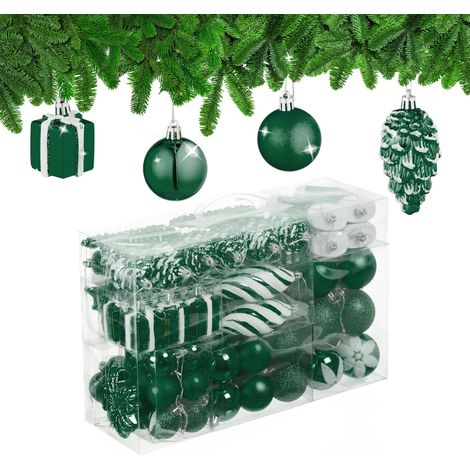 Boules de Noël, Lot de 72, en Plastique, Ornements de Sapin, cœurs, Bottes, Pommes de pin, Vertes (1/5)