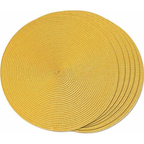 Lot de 6 sets de table ronds tressés jaunes, antidérapants et lavables, 38 cm.