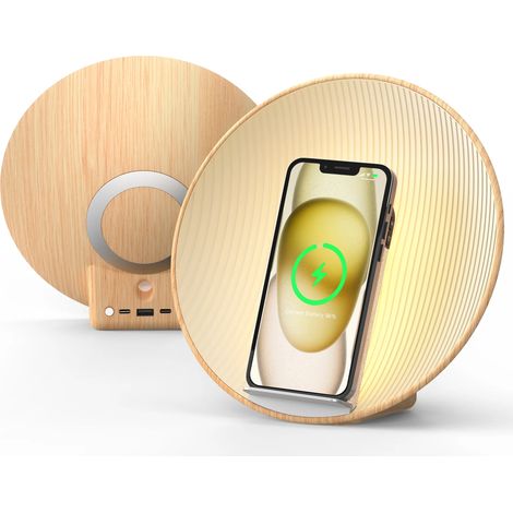 Réveil intelligent (Orange) effet lever de soleil - Chargeur sans fil rapide 15 W avec haut-parleur intégré, lumière réglable, idéal pour les gros dormeurs. (1/5)