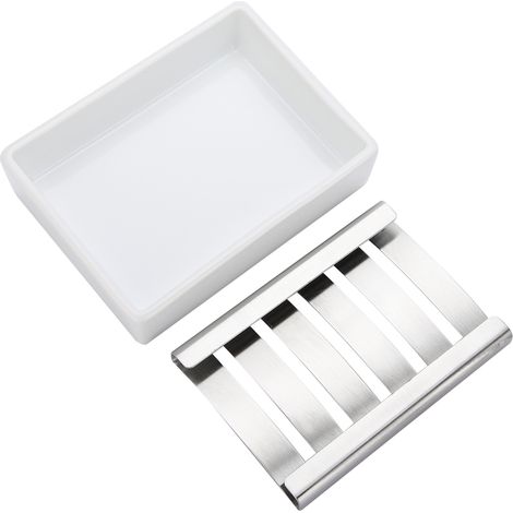 Boîte à savon en inox 304, porte-savon céramique pour salle de bain et cuisine, étui résistant à l'eau, rangement pratique. (1/5)
