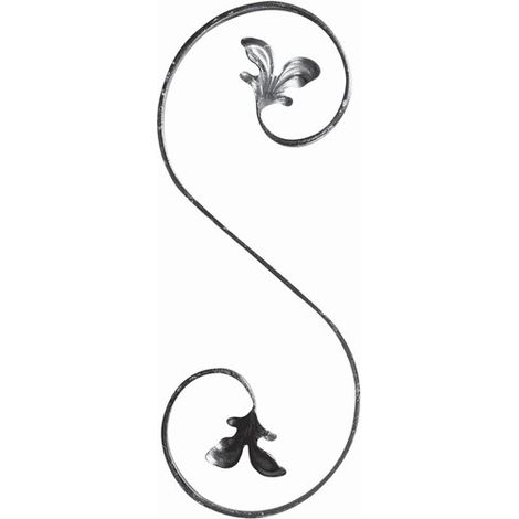 Volute en S finition feuilles - Modèle Gauche - Hauteur 400mm Largeur 150mm fer plat lisse de 12x6mm - Fer forgé - À souder - DECO FER FORGE (1/5)