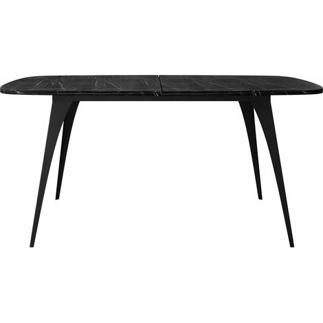 Mesa Oswego 131, Mármol negro, 76x90x160cm, Alargamiento, Aglomerado laminado, Metal