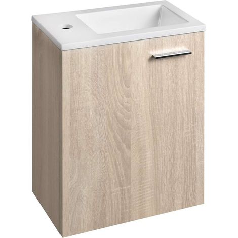 Aqualine Zoja - Meuble avec lave-mains, 40x50x22 cm, 1 porte, charnières G/D, chêne platine 51049DP-01 (1/2)