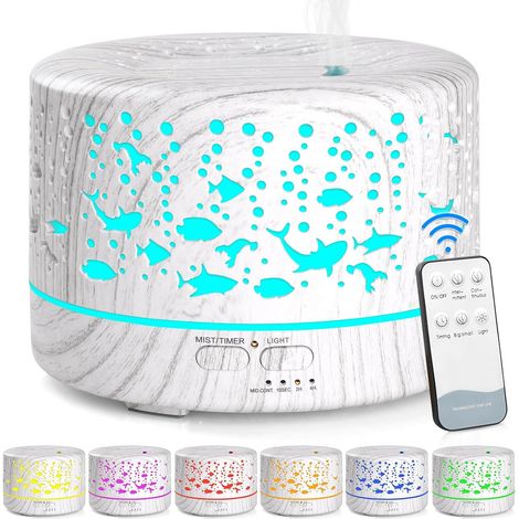 Diffuseurs d'huiles Essentielles 700 ML, Humidificateur Aromathérapie à Ultrasons électrique Lumière LED 7 Couleurs, Grands Cadeaux de Choix pour Noël- Hollow Out Ocean World, Blanc (1/5)