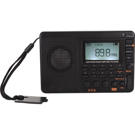 Radio FM/AM avec enregistrement complet, lecteur MP3, écran LCD rétroéclairé, enregistreur vocal et batterie intégrée. (1/5)