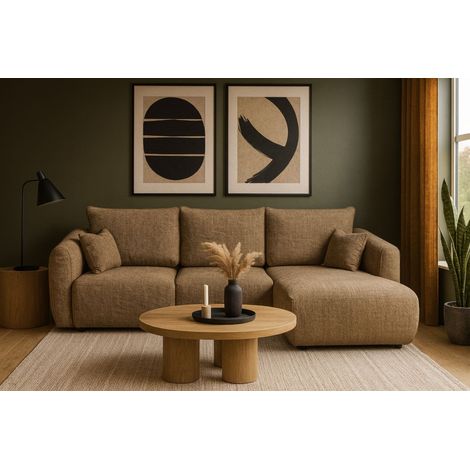Ecksofa mit Schlaffunktion RUDEN Sofa in Stoff Bello Braun Ottomane Rechts (1/5)