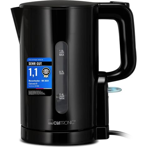 Bouilloire 1 L 900 W Sans BPA Utilisation d'une seule main Indicateur de niveau d'eau Bouilloire Protection contre la surchauffe WK 3834 noir (1/5)