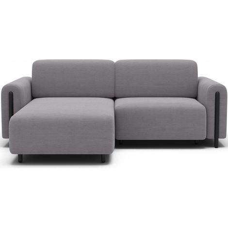 Canapé d'angle convertible ARVESSA gris clair velours côtelé – Angle gauche avec coffre (1/5)