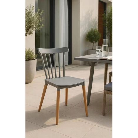 ORION91oficial® - Silla ALCIONE Gris Claro Asiento Polipropileno y Patas Haya (83x48x52,5 cm) Estilo Escandinavo, Comedor, Hostelería, Oficina, Salón, Teletrabajo, Cocina - spaziOrion91 (1/5)
