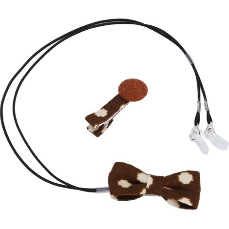 Support pour appareils auditifs binauraux en nylon marron à motif vache, fixation facile, cordon rond en silicone avec clip. (1/5)