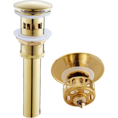 Bonde de lavabo moderne universelle Niuko Gold avec panier, bonde à clapet pour trop-plein (1/5)