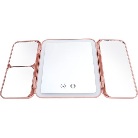 Miroir de maquillage pliable à LED, portable et rechargeable, avec lumière intégrée, idéal pour la maison et les voyages. (1/5)