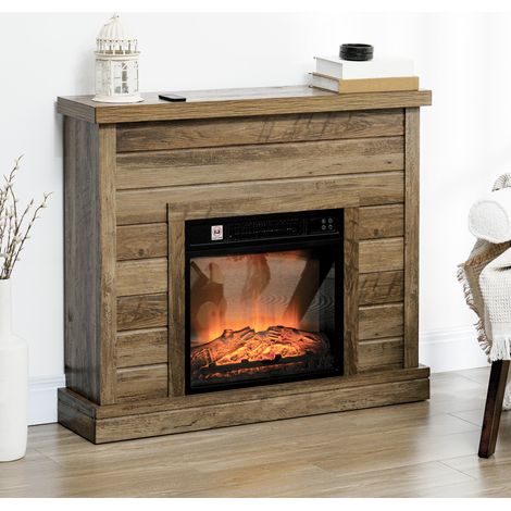Chimenea Eléctrica 1800W con Efecto de Llama Mando a Distancia Temporizador Semanal para Sala 30 m² Madera (1/5)