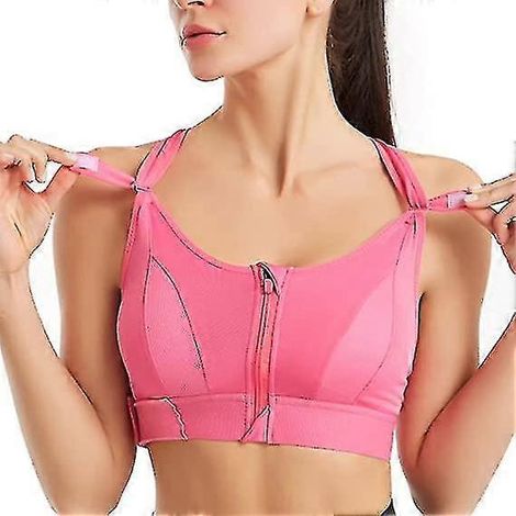 Soutien-gorge de sport à maintien élevé pour femme, fermeture éclair sur le devant, bretelles réglables, taille 2XL, rose (1/5)