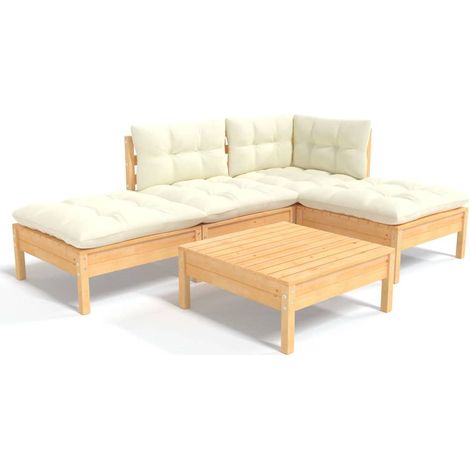 Muebles de jardín 5 piezas cojines madera de pino crema vidaXL (1/5)