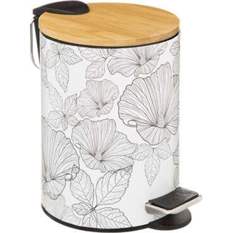 Poubelle à Pédale "Blackflora" 3L Blanc & Naturel (1/4)