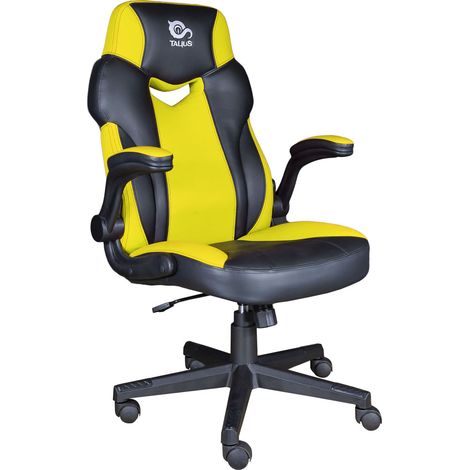 Talius crab gaming chair schwarz/gelb, feste Armlehnen, Butterfly, Metallfußkreuz, 60mm Nylonrollen, Gasdruckfeder