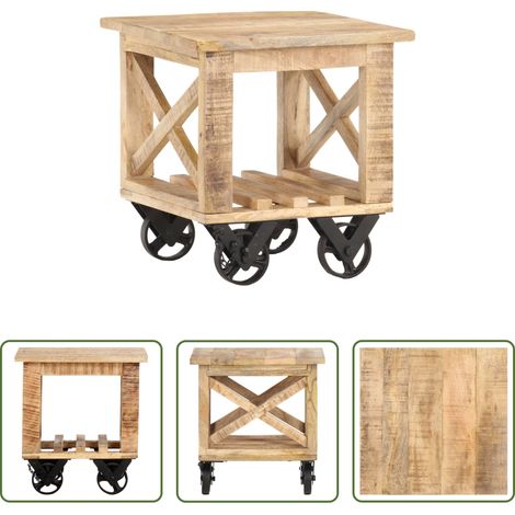 Table basse - Table d'appoint avec roues 40x40x42 cm Bois de manguier brut (1/5)