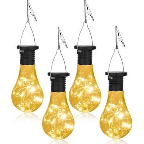 4 Pièces Lanternes Solaire Exterieur, Lampe Solaire ampoules Exterieur Jardin avec clip, Ampoules Lampe Solaire Suspendues (1/5)