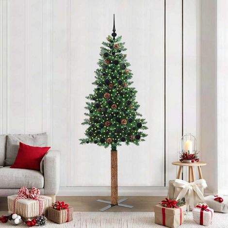Schlanker Weihnachtsbaum mit 300 LEDs mit Ständer Grün 210 cm