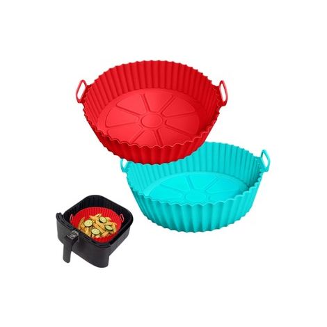 Plateau Pliable en Silicone Rond pour Friteuse à Air, Tapis Cuisson Réutilisable, Support Gril, Rouge et Bleu (1/5)