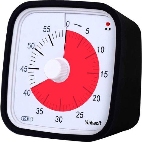 Minuteur visuel (60 minutes) – Minuteur de cuisine – Minuteur éducatif pour enfants et adultes – Minuteur de cuisine silencieux – Avec couvercle de protection en silicone – Noir – 10 x 10 x 6 cm (1/4)