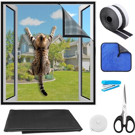 Protection Fenêtre Chat, Ajustable Moustiquaire Fenêtre Chat, Filet Fenetre Chats avec Moustiquaire Fenêtre Sans Perçage, Auto-adhésive Anti-Moustique Anti Insecte Protege Chats (130 150CM) (1/5)
