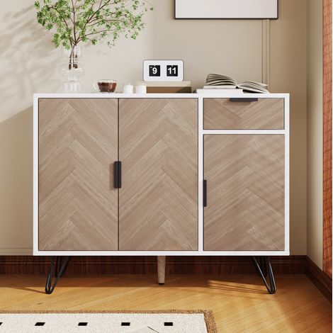Buffet meuble rangement 90x30x71,5 cm blanc bois OKMYHOME (1/5)