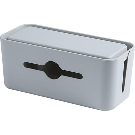Boîte de gestion de câbles grise grande capacité, cache-fils pour bureau et salon, rangement pour multiprises