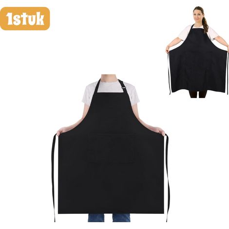 Tablier de cuisine grande taille avec bretelles réglables et double poche, protection de cuisson, 97 x 88 cm, noir (1/4)