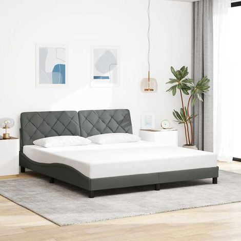 Cadre de lit tissu sans matelas 180x200 cm, couleur gris foncé, avec lattes et tête de lit rembourrée (1/4)