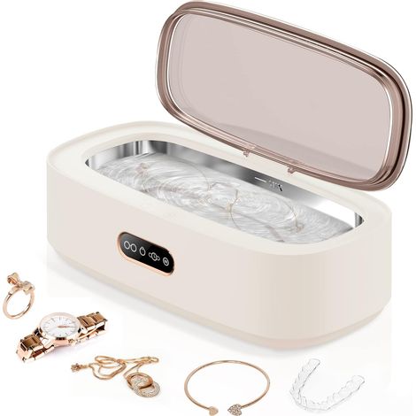 Limpiador ultrasónico de joyas, limpiador de gafas, limpiador ultrasónico, dispositivo de limpieza ultrasónica profesional para limpiar joyas, gafas, relojes, anillos, plata, aparatos de ortodoncia y  (1/5)