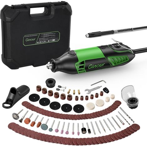 Ginour Outil Rotatif Multifonction 200W 132pcs avec Mandrin à 3 Griffes  Arbre Flexible, Capot de Protection, Poignée, Pour Bricolage, Gravure, Découpe, Ponçage, Polissage, Pour Débutants (1/5)