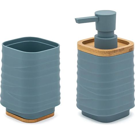 Set accessori dispenser e portaspazzolini d'appoggio in abs turchese cobalto Wave