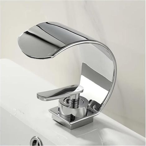 Black/white stainless steel waterfall basin tap, hot and cold mixer tap, modern bathroom (1/4)