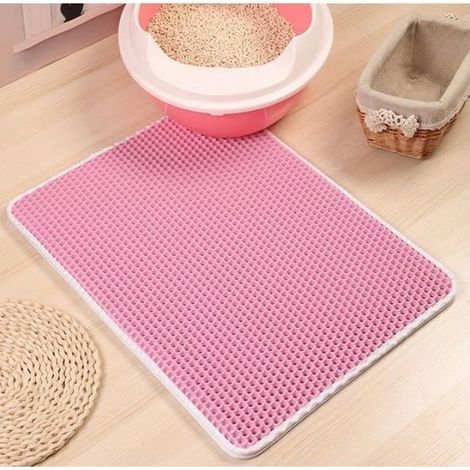 (Rose)Tapis de Litière pour Chat, Pliable Double Couche Nid d'Abeille EVA Imperméable Tapis Litière Chat 40 x 50cm Rose (1/3)